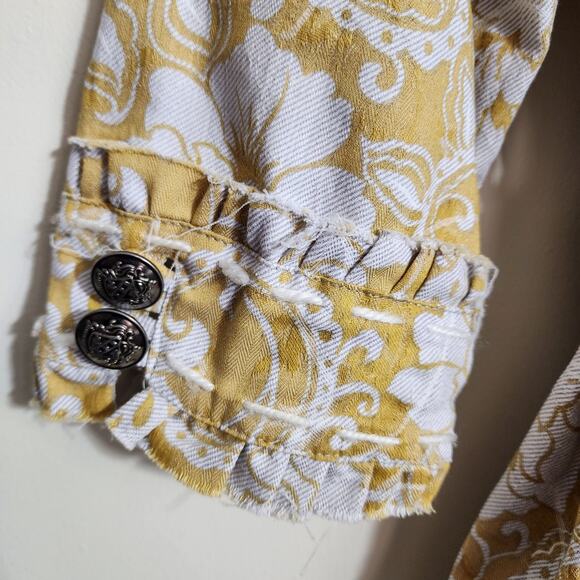 Nick & Mo floral print tie waist ruffle trim button front jacket woman's size L - Picture 12 of 15